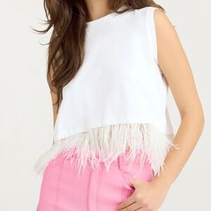 Cinq à Sept White Feather Trim Tank Top
